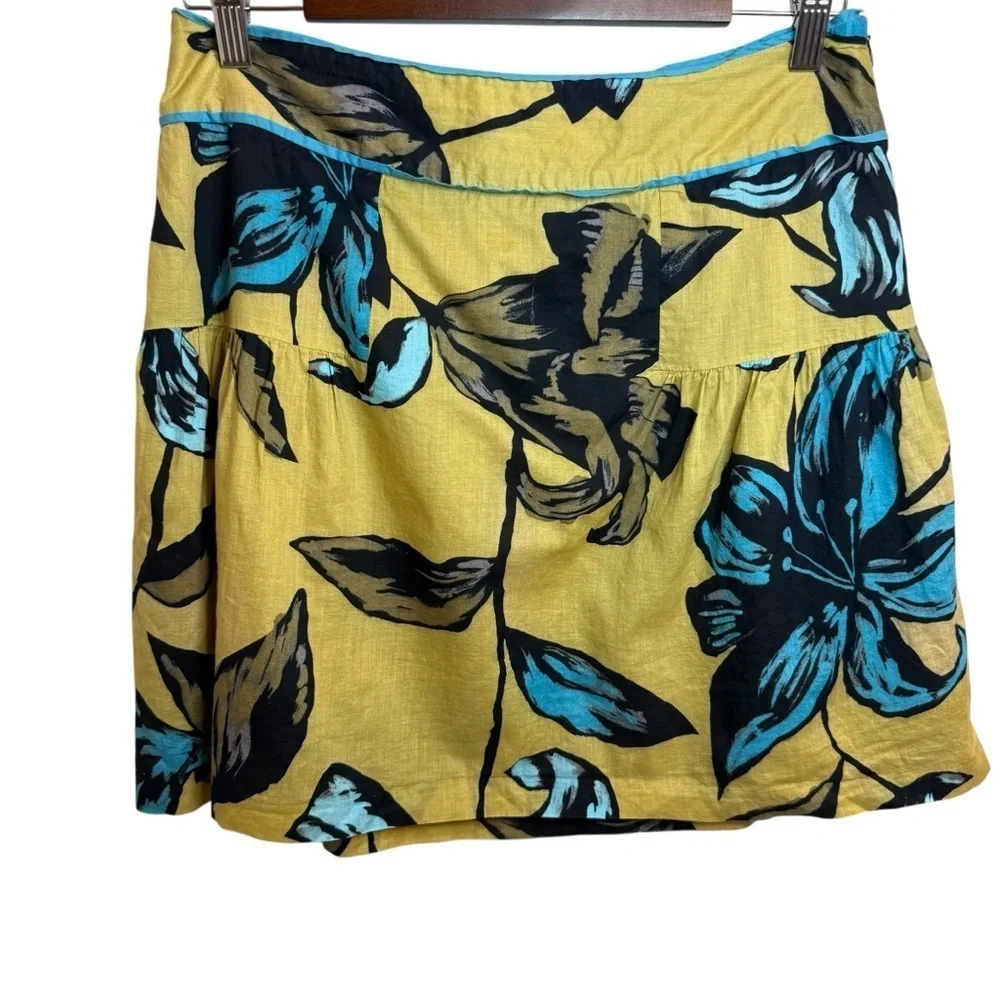 Mac & Jac | Yellow & Blue Floral Mini Skirt | 100% Cotton | Fully Lined | Sz 10